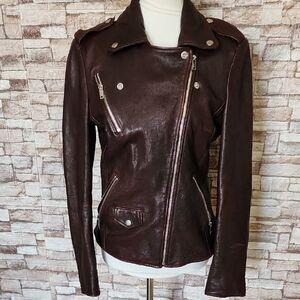 Black Rivet Women's Dark Purple  Genuine Leather Moto Jacket